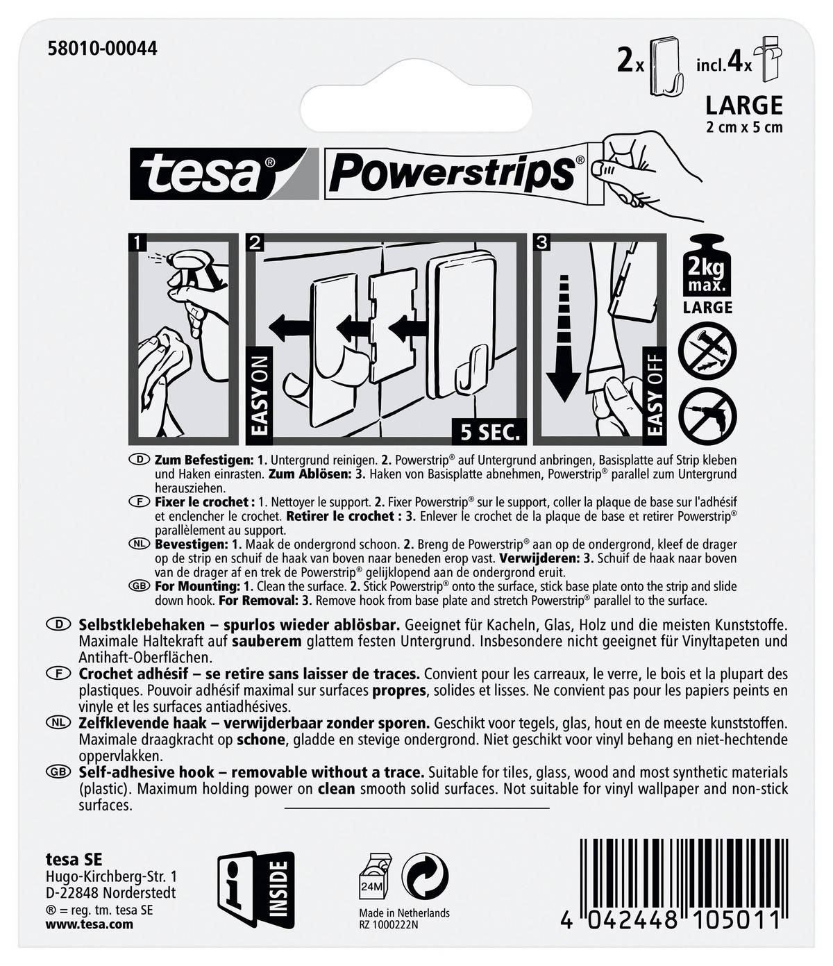 KLEBEHAKEN 2 Stück  in Weiß  - Weiß, Basics, Kunststoff (2,8/5,8/2,3cm) - Tesa