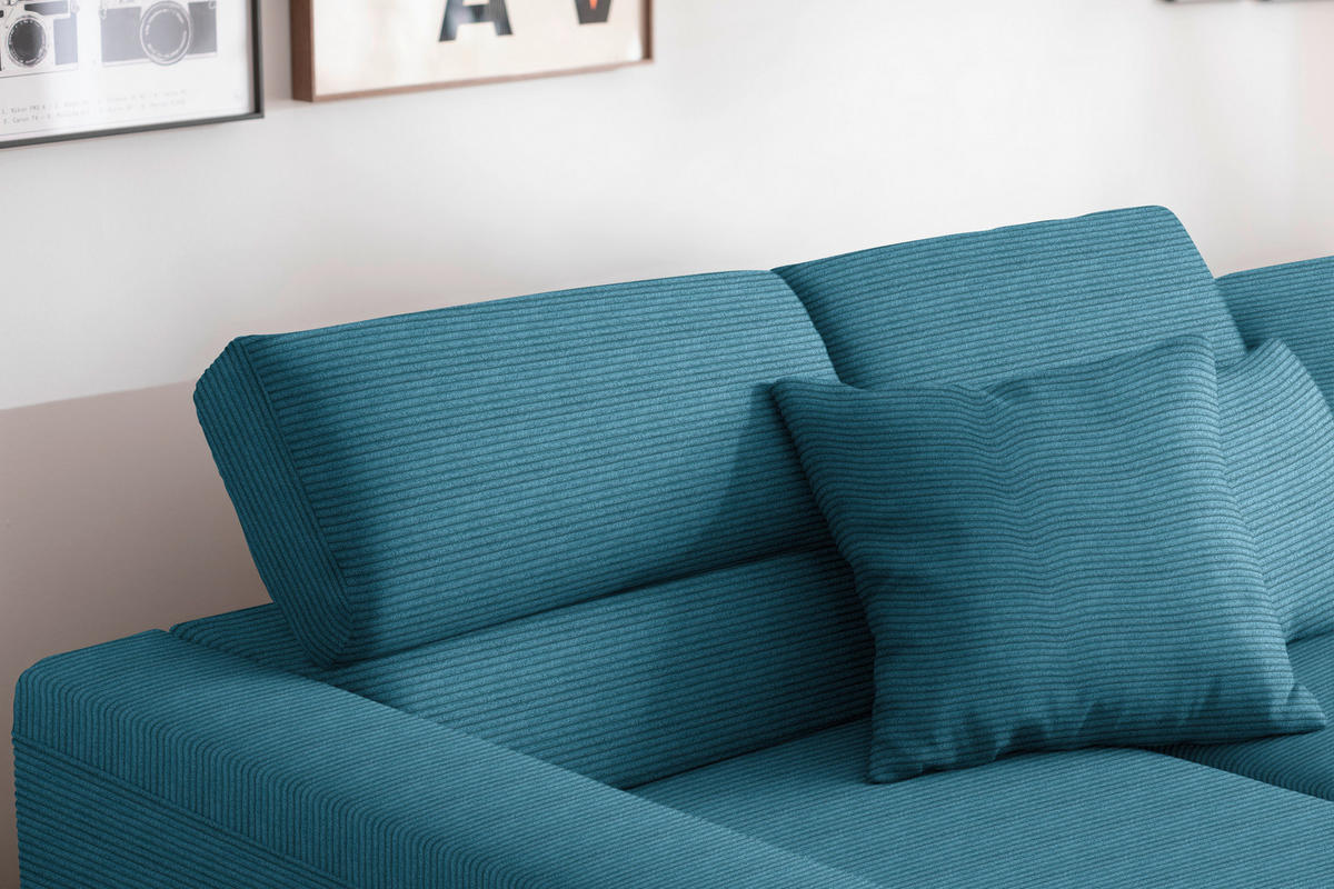 ECKSOFA Cord Petrol  - Petrol/Schwarz, Design, Textil/Metall (215-217/293cm) - Schöner Wohnen