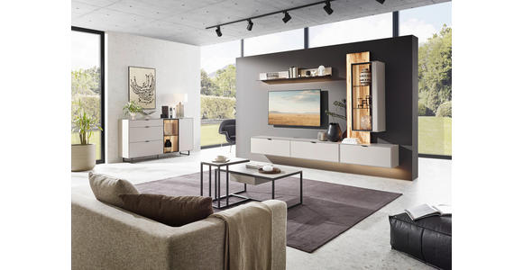 WOHNWAND  in Grau, Wildeiche  303,8/220,3/37,1 cm  - Wildeiche/Schwarz, Design, Glas/Holz (303,8/220,3/37,1cm) - Dieter Knoll