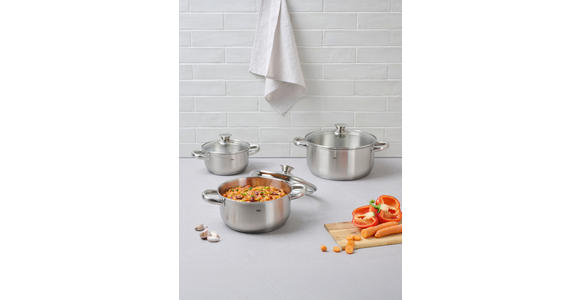 KOCHTOPFSET 4-teilig  - Klar/Edelstahlfarben, Basics, Glas/Metall - Homeware Profession.