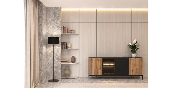 SIDEBOARD  205,8/81/38 cm 2 Schublade(n)  - Eiche Wotan/Schwarz, KONVENTIONELL, Glas/Holzwerkstoff (205,8/81/38cm) - Xora
