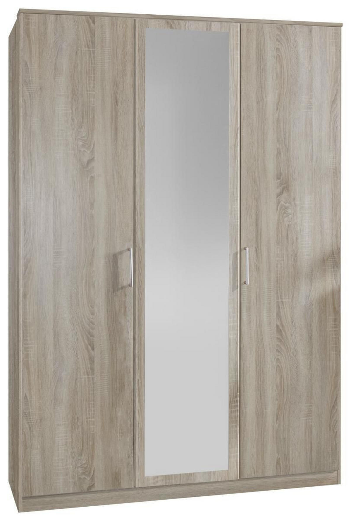 DREHTÜRENSCHRANK 135/199/58 cm 3-türig Eichefarben  - Eichefarben/Alufarben, KONVENTIONELL, Glas/Holzwerkstoff (135/199/58cm) - MID.YOU