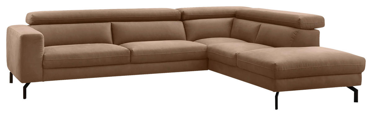 ECKSOFA Mikrofaser Braun  - Schwarz/Braun, Modern, Textil/Metall (305/233cm) - Trendmanufaktur