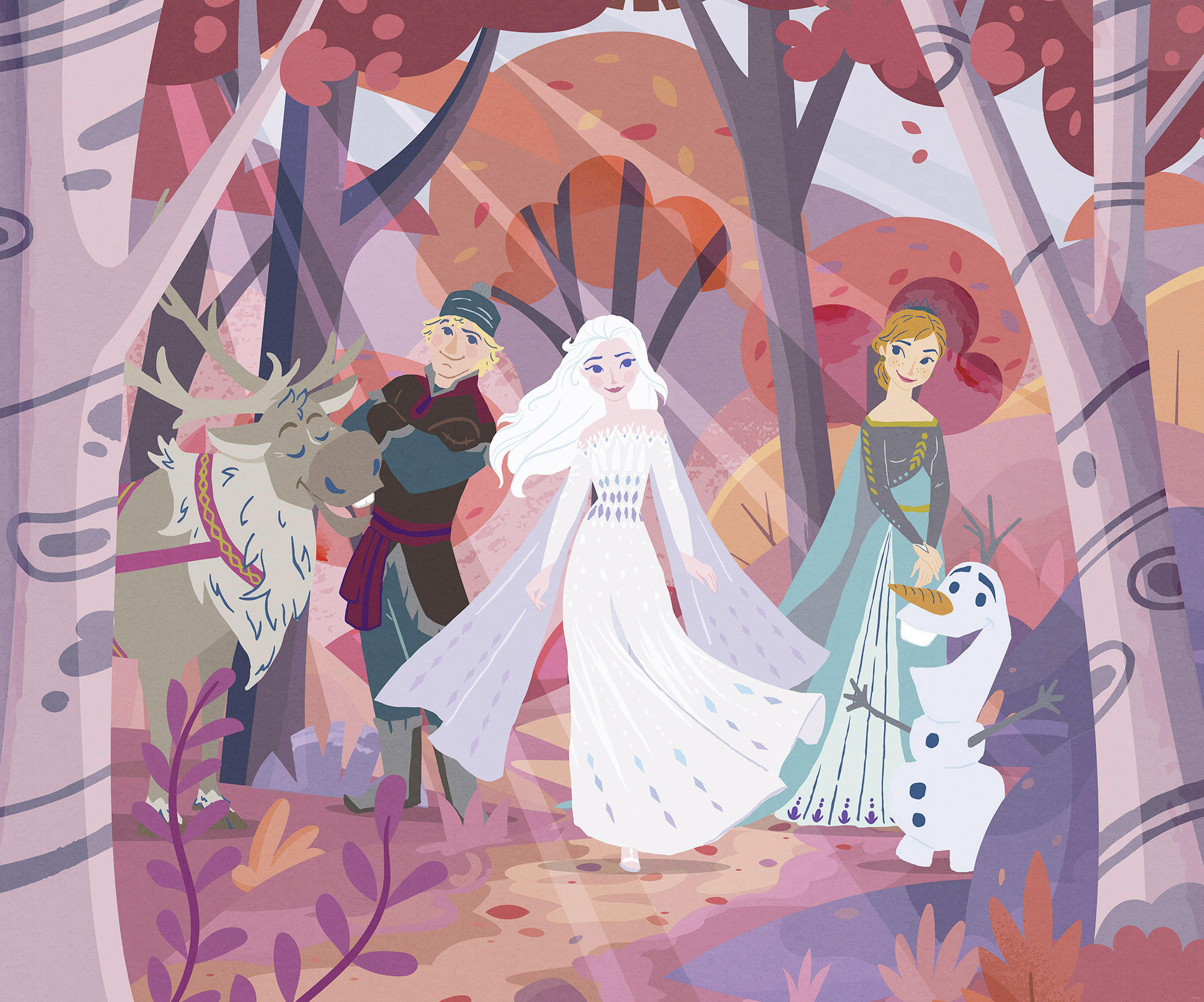 FOTOTAPETE FROZEN FOREST FRIENDSHIP  - Rot, Design, Textil (300/250cm) - Disney