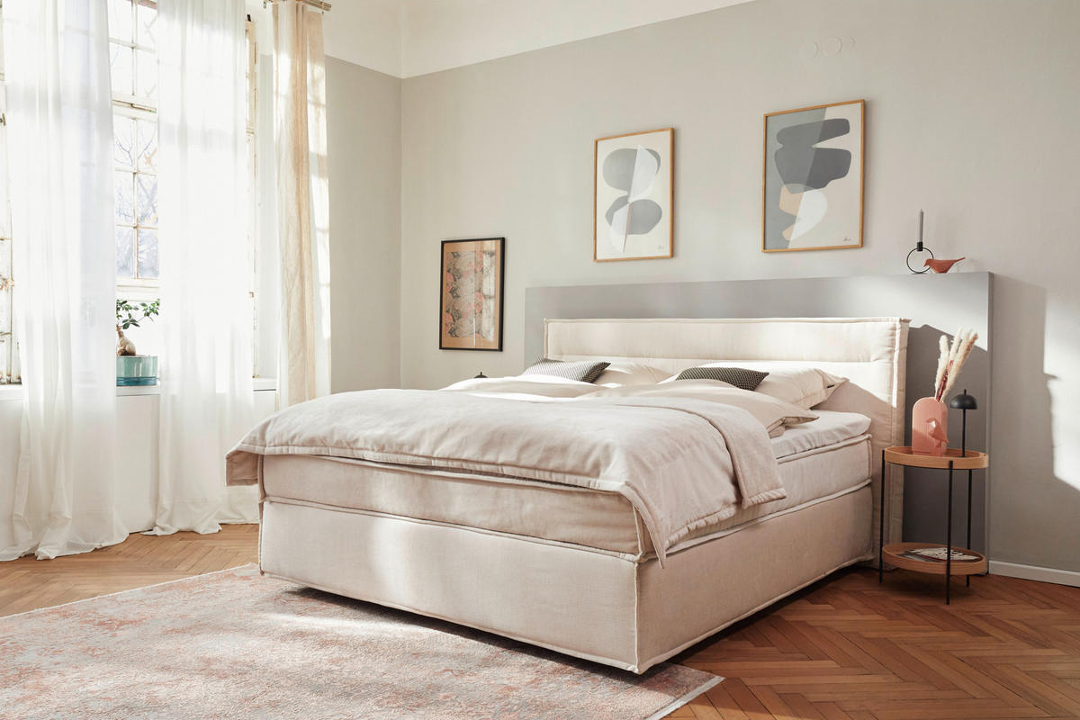 BOXSPRINGBETT 180/200 cm,  in Creme, Topper, H2 + H3 = mittel + fest  - Creme, Design, Kunststoff/Textil (180/200cm) - Musterring