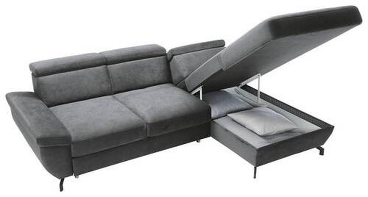 ECKSOFA in Velours Anthrazit  - Anthrazit/Silberfarben, Modern, Textil/Metall (262/182cm) - Trendmanufaktur
