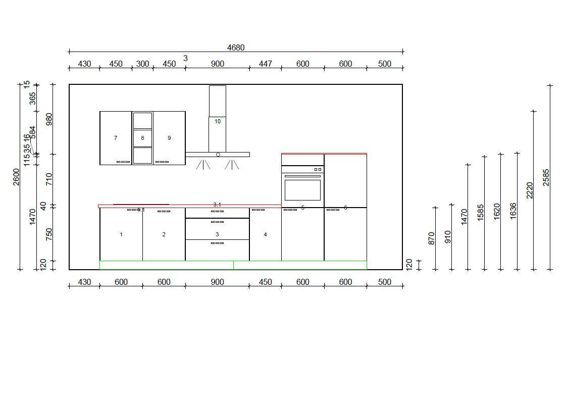 KÜCHENBLOCK 375 cm   in Rot, Magnolie  - Anthrazit/Rot, KONVENTIONELL, Holzwerkstoff/Metall (375cm) - Welnova