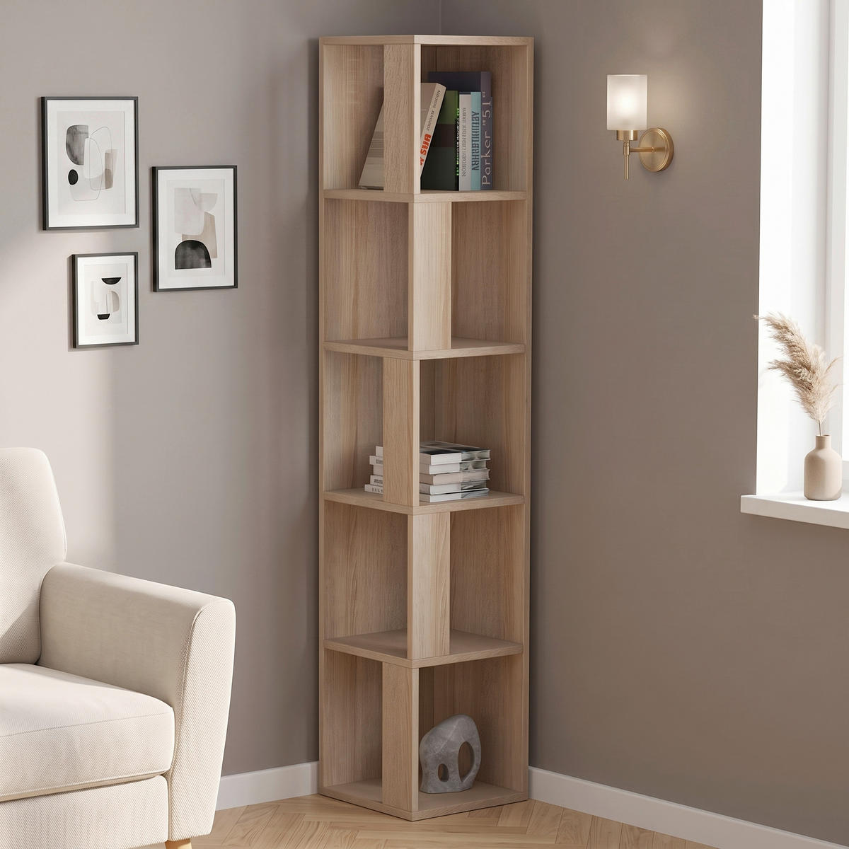 ECKREGAL - Eichefarben, Design, Holzwerkstoff (32/159/32cm) - Livetastic