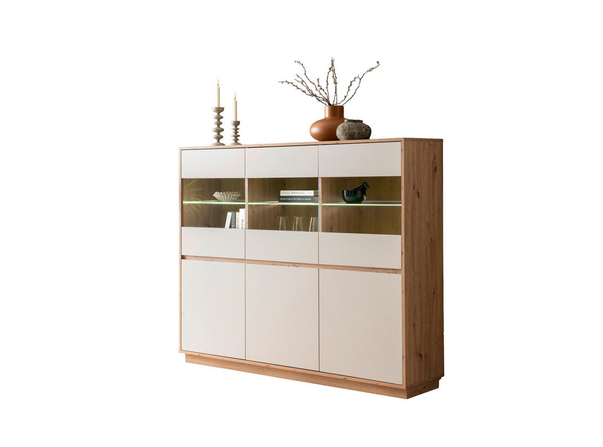 HIGHBOARD , 164/138/40 cm,  - Kaschmir/Eiche Artisan, Design, Glas/Holzwerkstoff (164/138/40cm) - MID.YOU