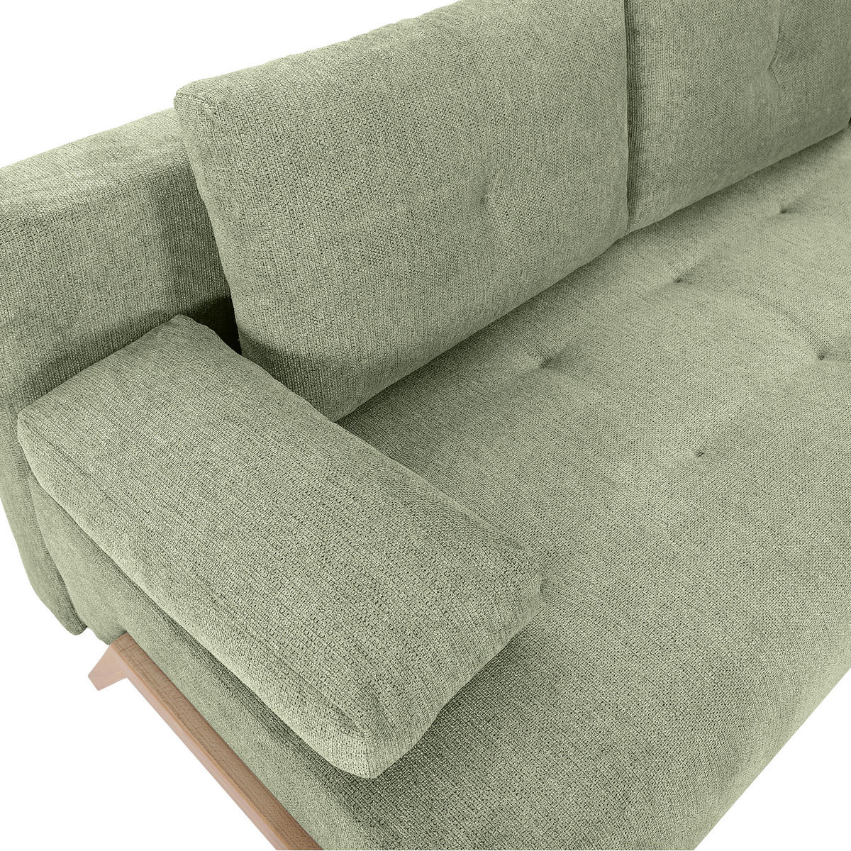 SCHLAFSOFA  mit Liegefunktion, Rücken echt Flachgewebe Hellgrün  - Buchefarben/Hellgrün, KONVENTIONELL, Holz/Textil (204/75/100cm) - Carryhome