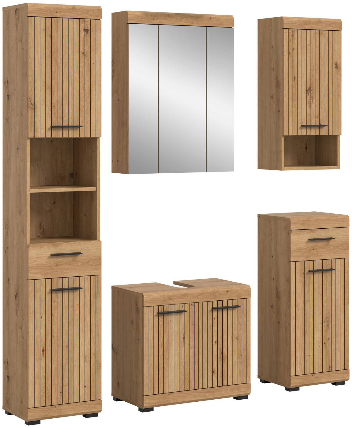 BADEZIMMER 5-teilig  in 134 cm  - Schwarz/Eiche Artisan, Trend, Glas/Holzwerkstoff (134cm) - MID.YOU