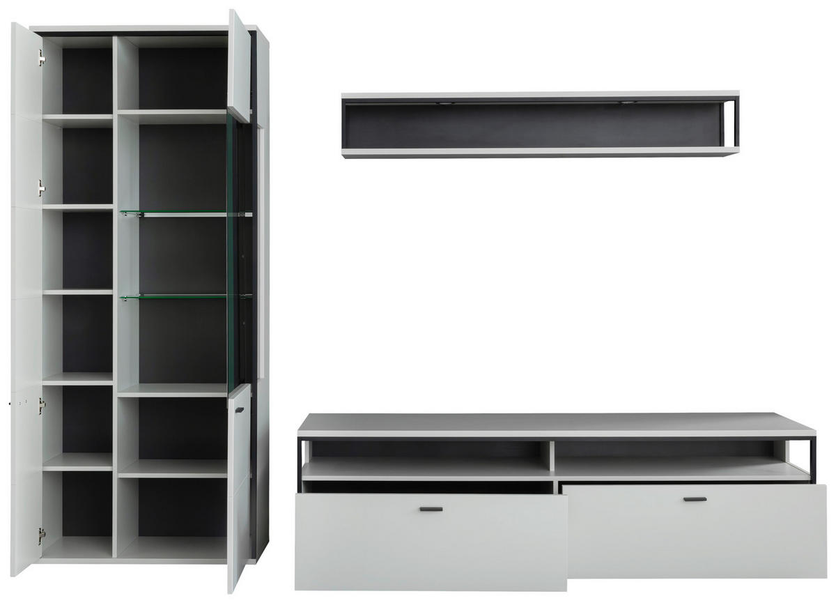 WOHNWAND  in Schwarz, Weiss 278/199/51 cm  - Weiss/Schwarz, Design, Glas/Holzwerkstoff (278/199/51cm) - Stylife