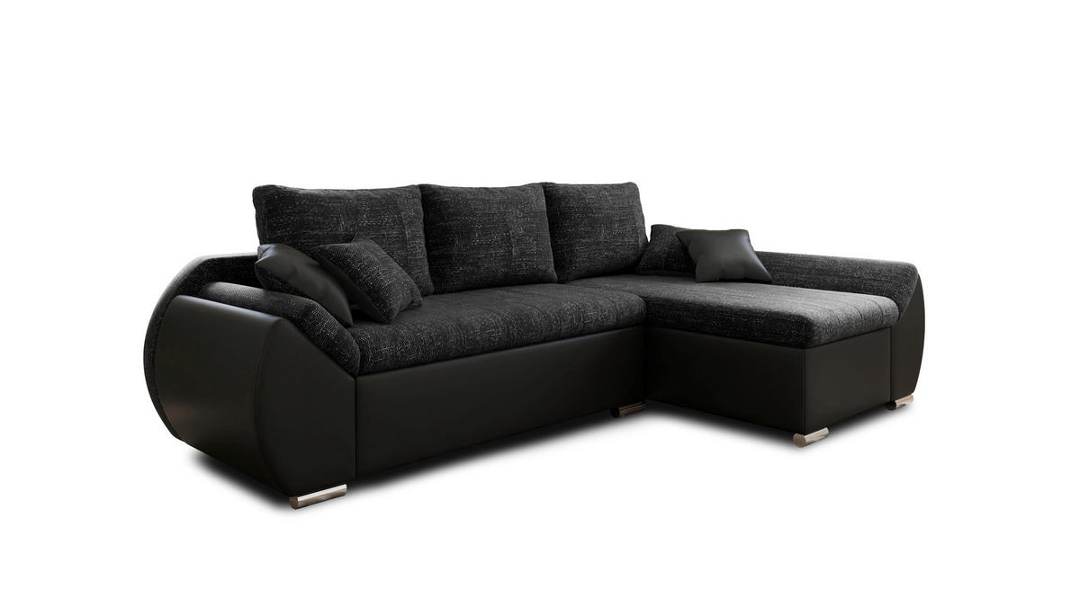 ECKSOFA  AURO Schwarz  - Silberfarben/Schwarz, Design, Kunststoff/Textil (275/155cm) - MID.YOU