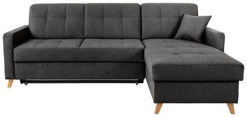 ECKSCHLAFSOFA Mikrovelours Grau  - Kernbuche/Grau, Design, Textil (223/161cm) - MID.YOU
