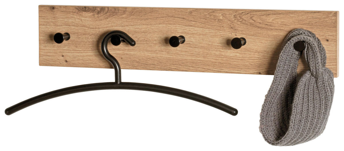 HAKENLEISTE  in Schwarz, Eichefarben  - Eichefarben/Schwarz, Basics, Holzwerkstoff/Metall (60/12/5cm)