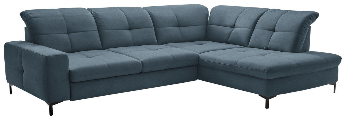 ECKSOFA in Chenille Blau  - Blau/Schwarz, Design, Textil/Metall (310/240cm) - Xora