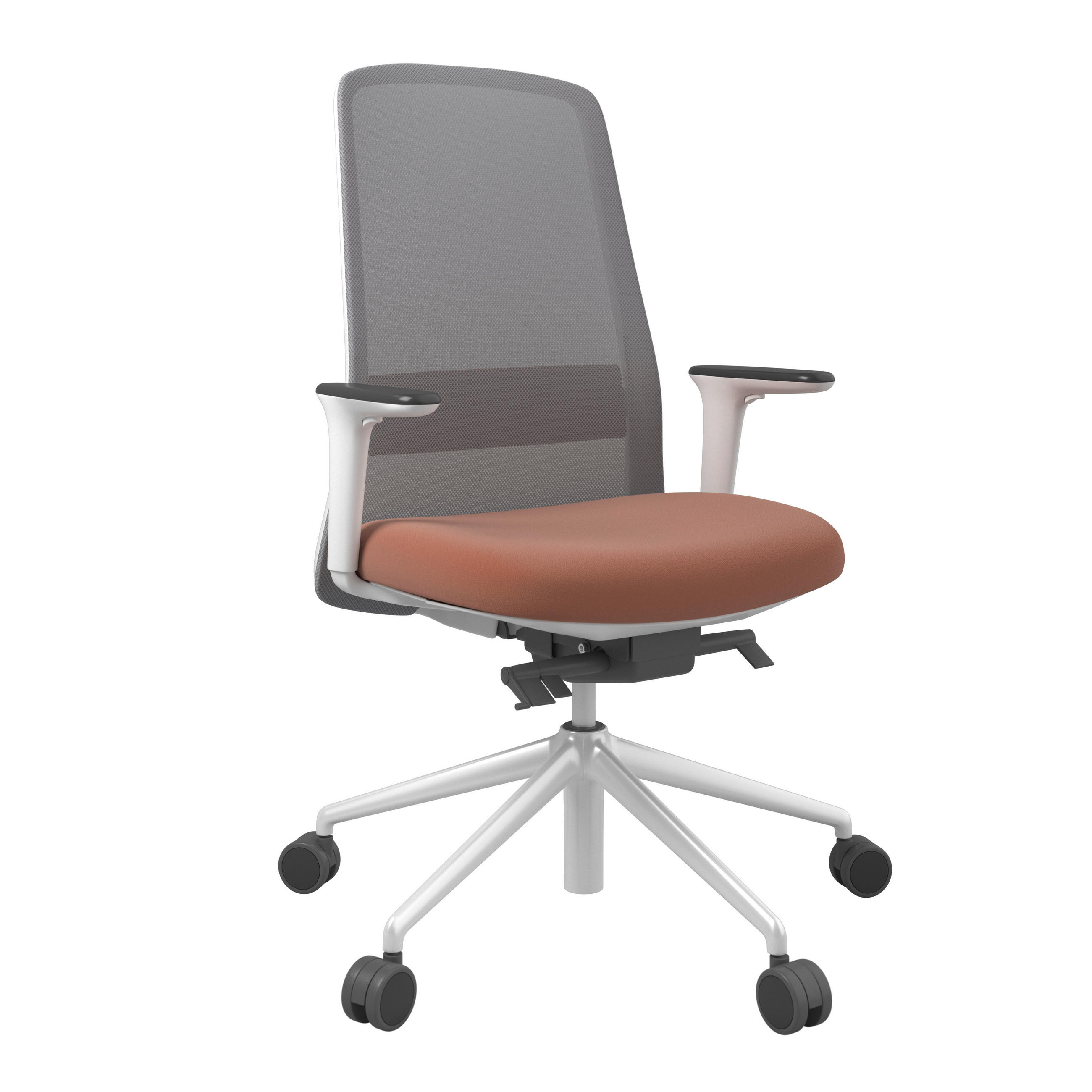 DREHSTUHL Braun, Grau, Weiß  - Braun/Weiß, MODERN, Leder/Kunststoff (70/103-115/70cm)