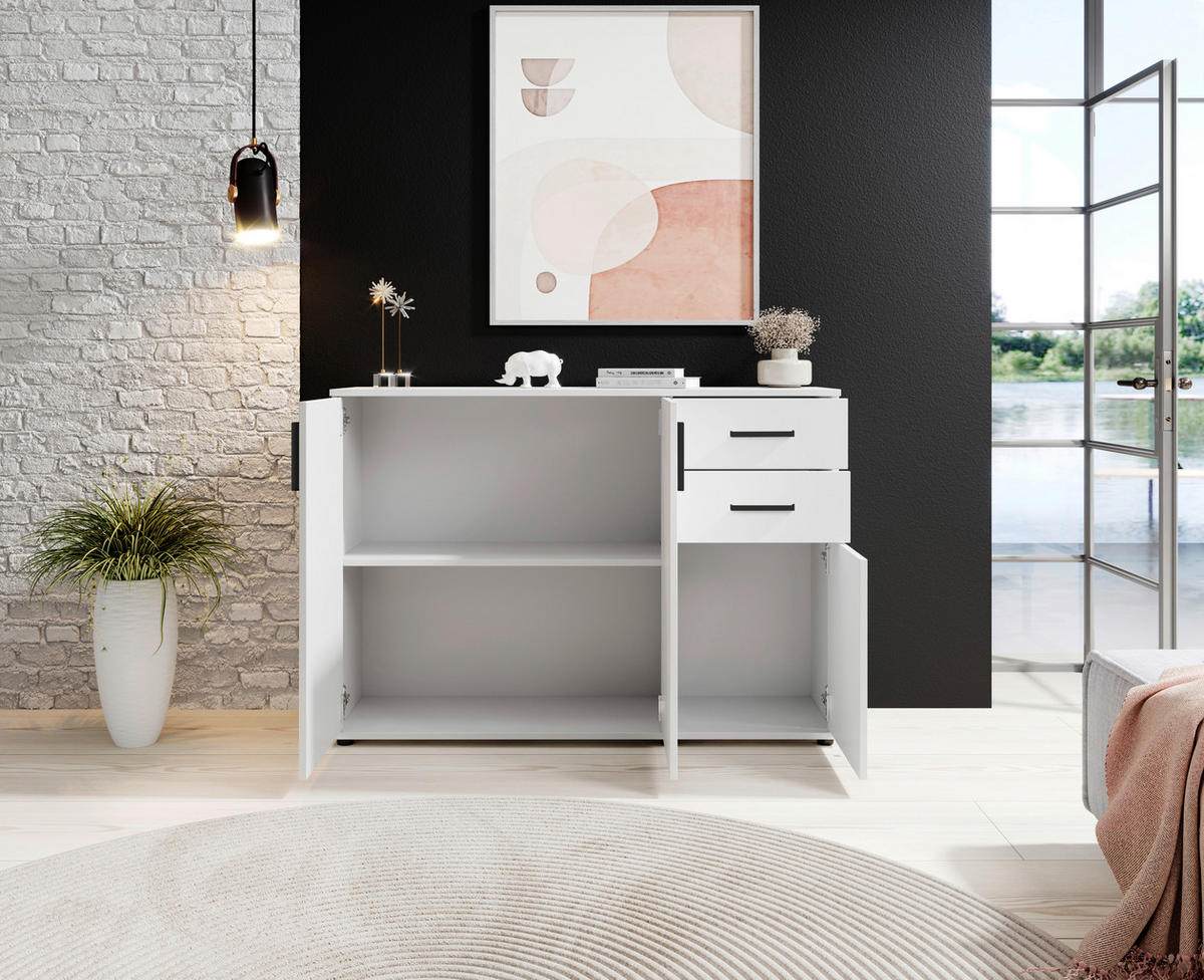 Sideboard Basel BC 1040  in 120/84/35 cm  - Schwarz/Weiß, Design, Holzwerkstoff/Kunststoff (120/84/35cm) - Livetastic