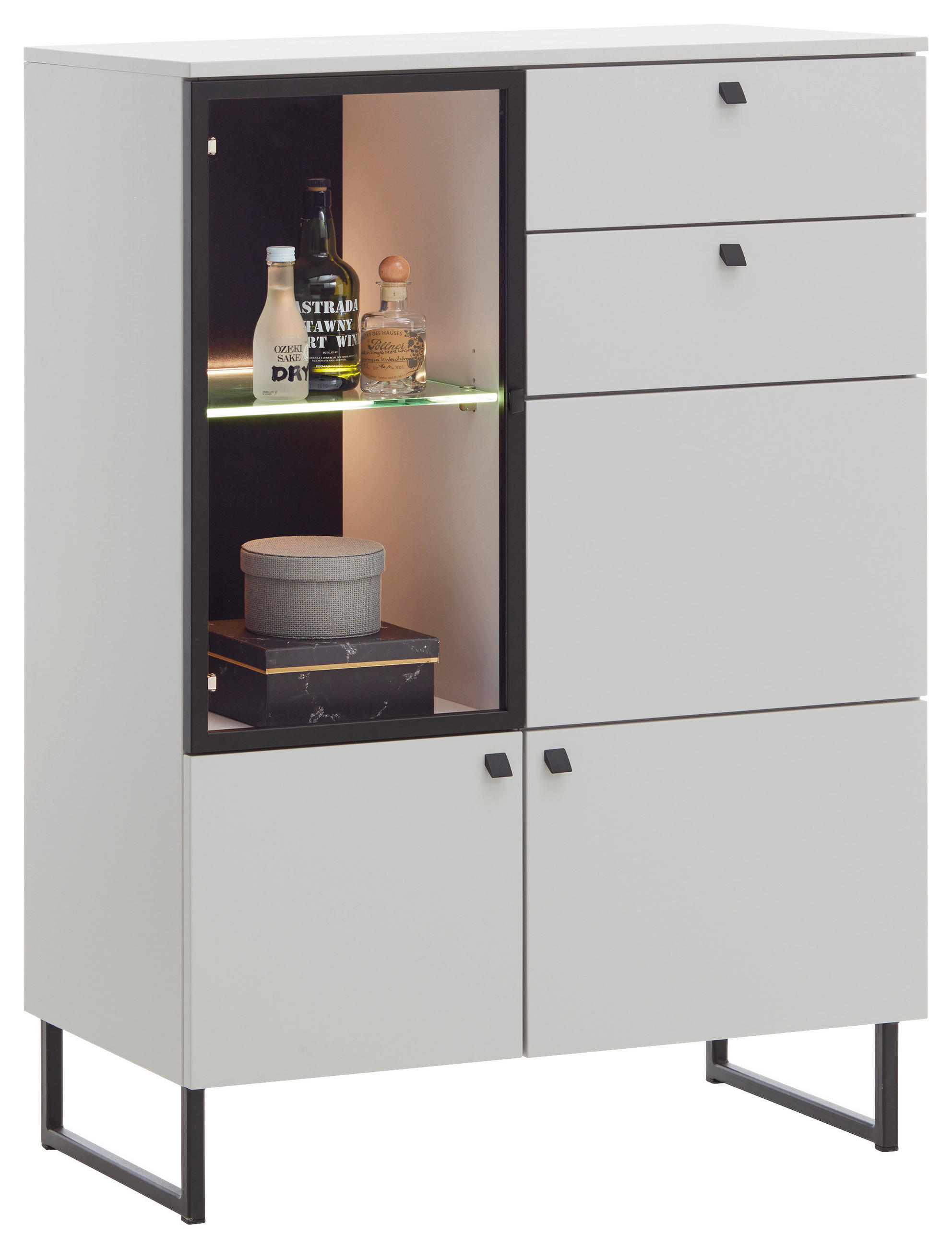 HIGHBOARD  in 86/123/42 cm  - Schwarz/Grauweiss, Lifestyle, Glas/Holzwerkstoff (86/123/42cm) - Valdera
