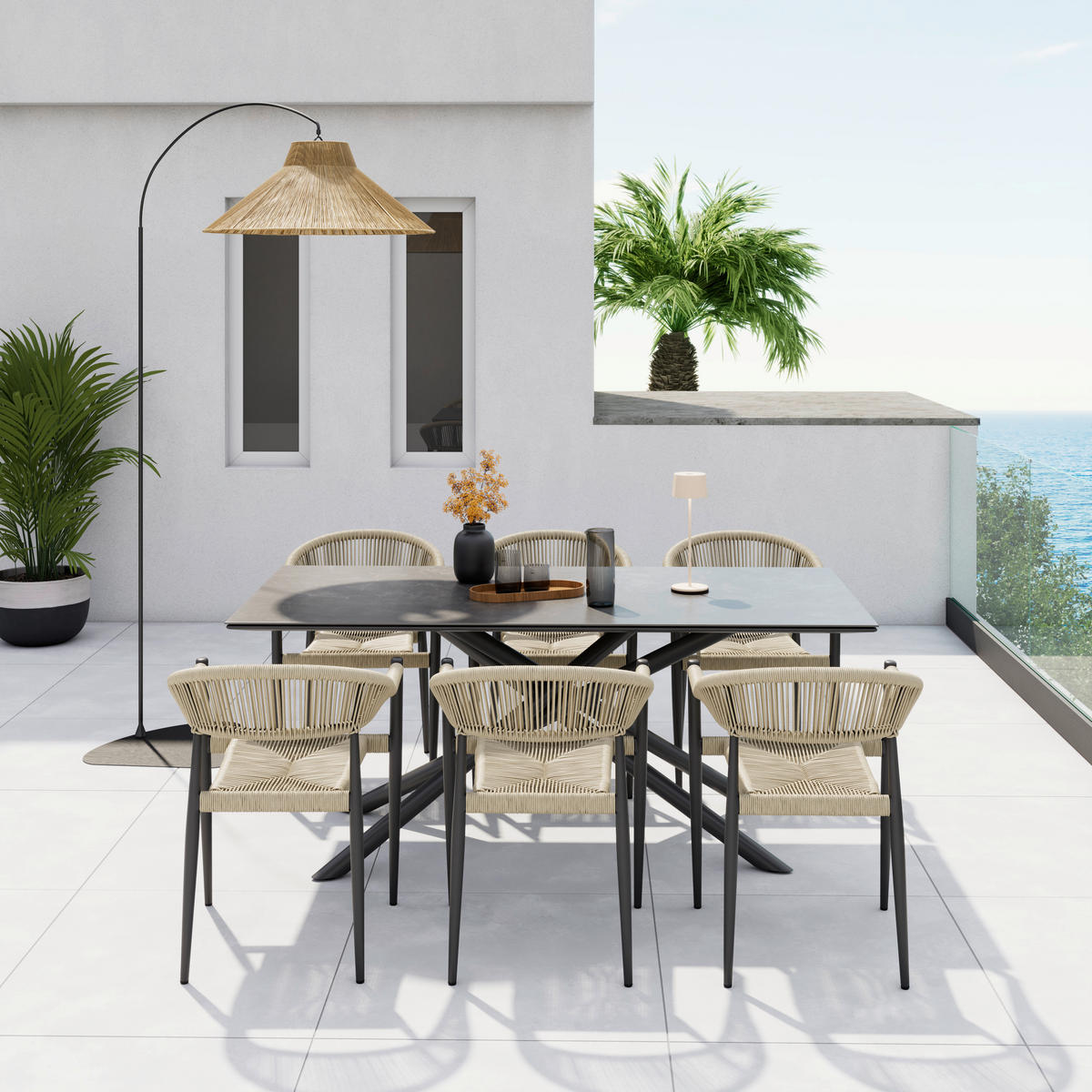 STAPELSESSEL Aluminium Anthrazit, Beige  - Anthrazit/Beige, KONVENTIONELL, Kunststoff/Metall (55/78/59.5cm) - Ambia Garden