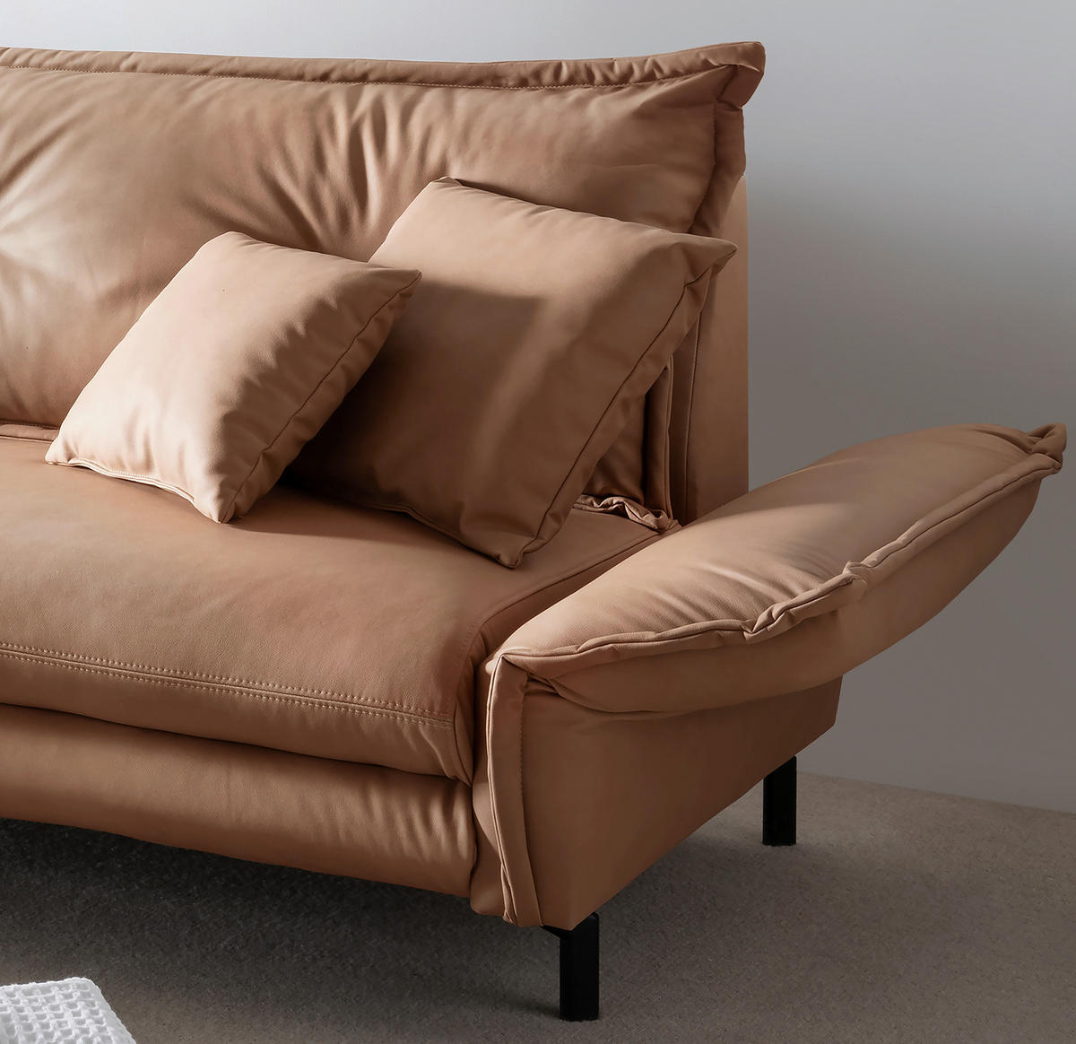 ECKSOFA in Lederlook Taupe  - Taupe/Schwarz, Modern, Textil/Metall (180/255cm) - Livetastic