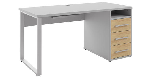 SCHREIBTISCH 150/70/75 cm Hellgrau, Hickory Kabeldurchlass, seitenverkehrt montierbar  - Silberfarben/Hellgrau, MODERN, Holz/Holzwerkstoff (150/70/75cm) - Novel