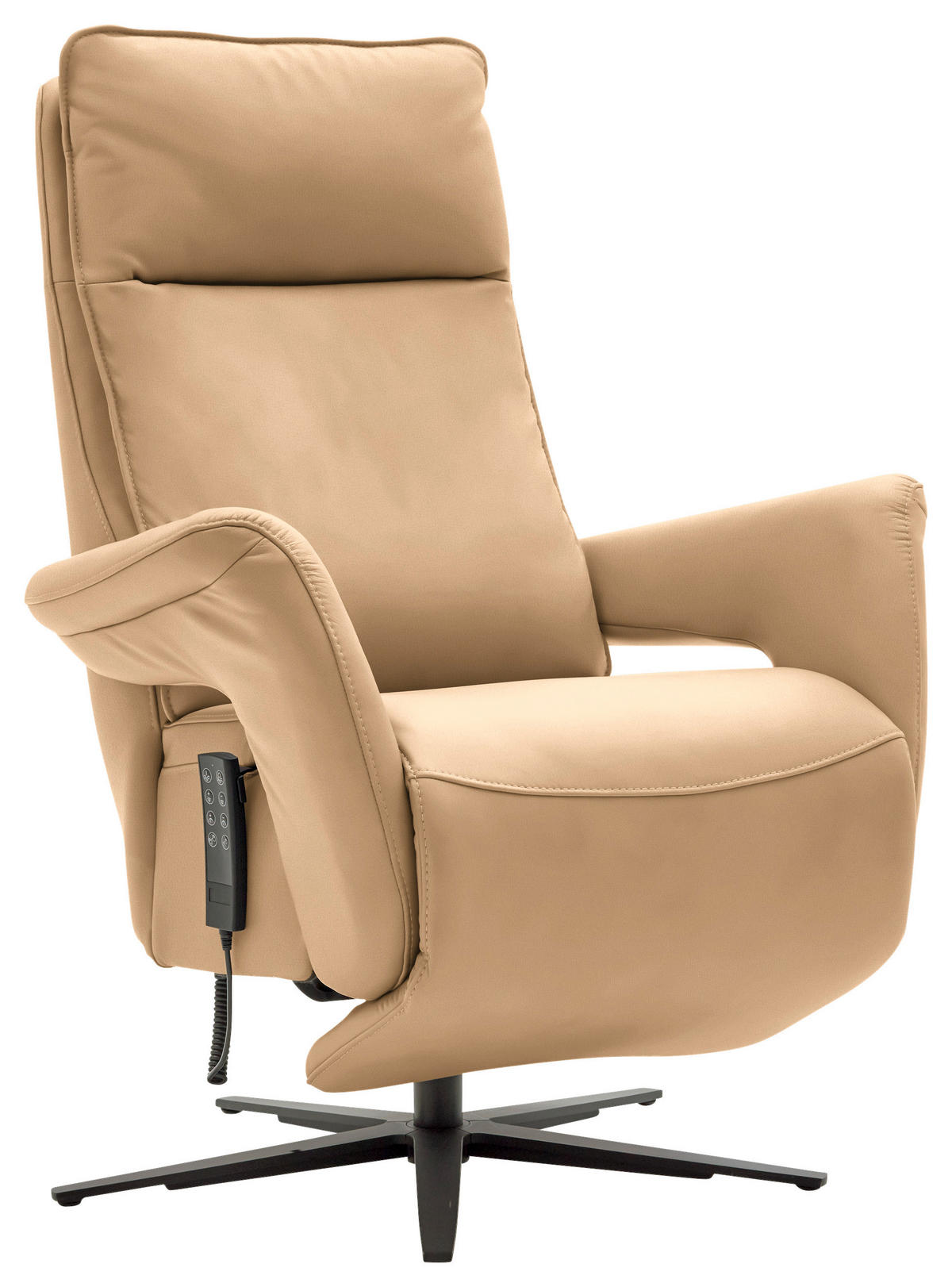 RELAXSESSEL in Leder Honig  - Schwarz/Honig, Design, Leder/Metall (83/116/87cm) - Valdera