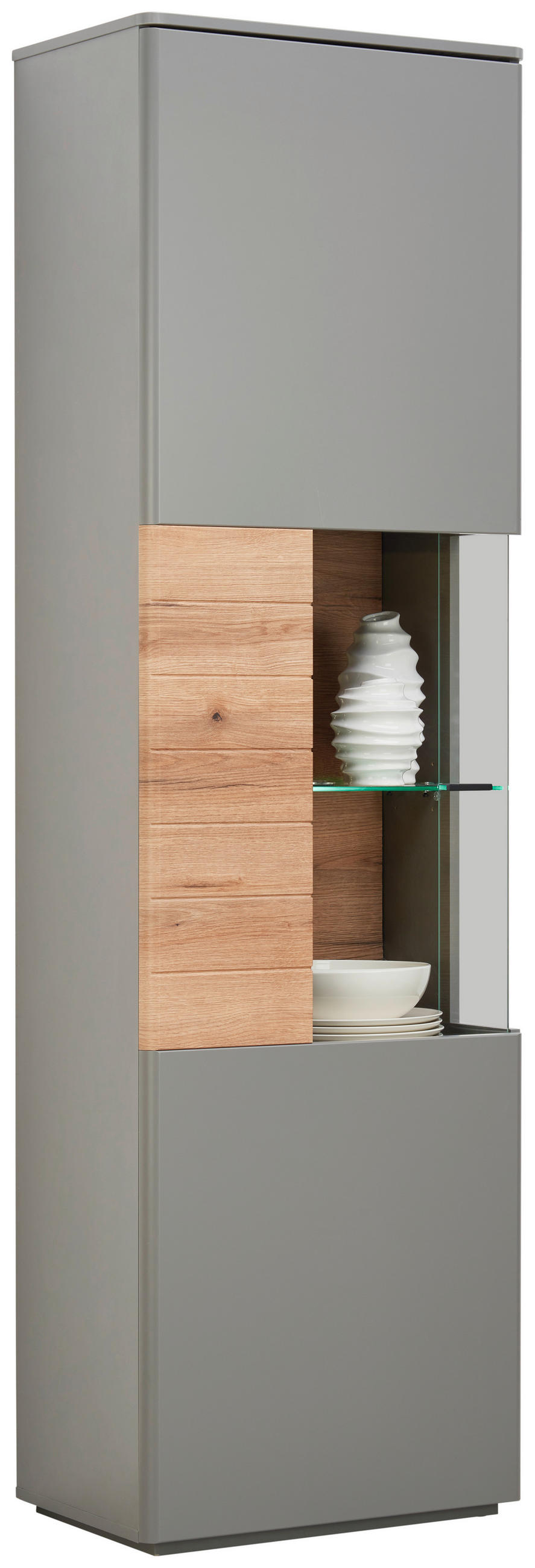 VITRINE  in Grau, Eichefarben - Eichefarben/Grau, Design, Glas/Holzwerkstoff (60/200/38cm) - Stylife
