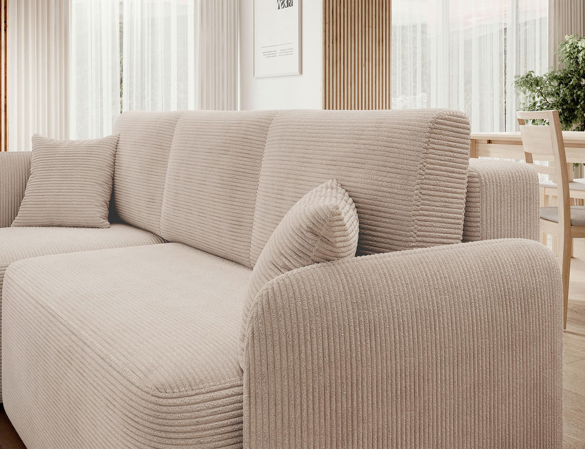 ECKSOFA HADSON in Cord Beige  150/206 cm  - Beige/Schwarz, Design, Kunststoff/Textil (150/206cm) - MID.YOU