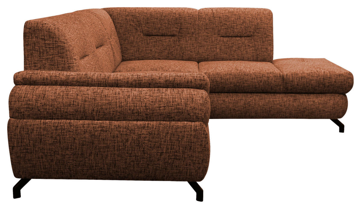 ECKSOFA in Struktur, Plüsch Rostfarben  - Rostfarben/Schwarz, Design, Textil/Metall (274/201cm) - MID.YOU