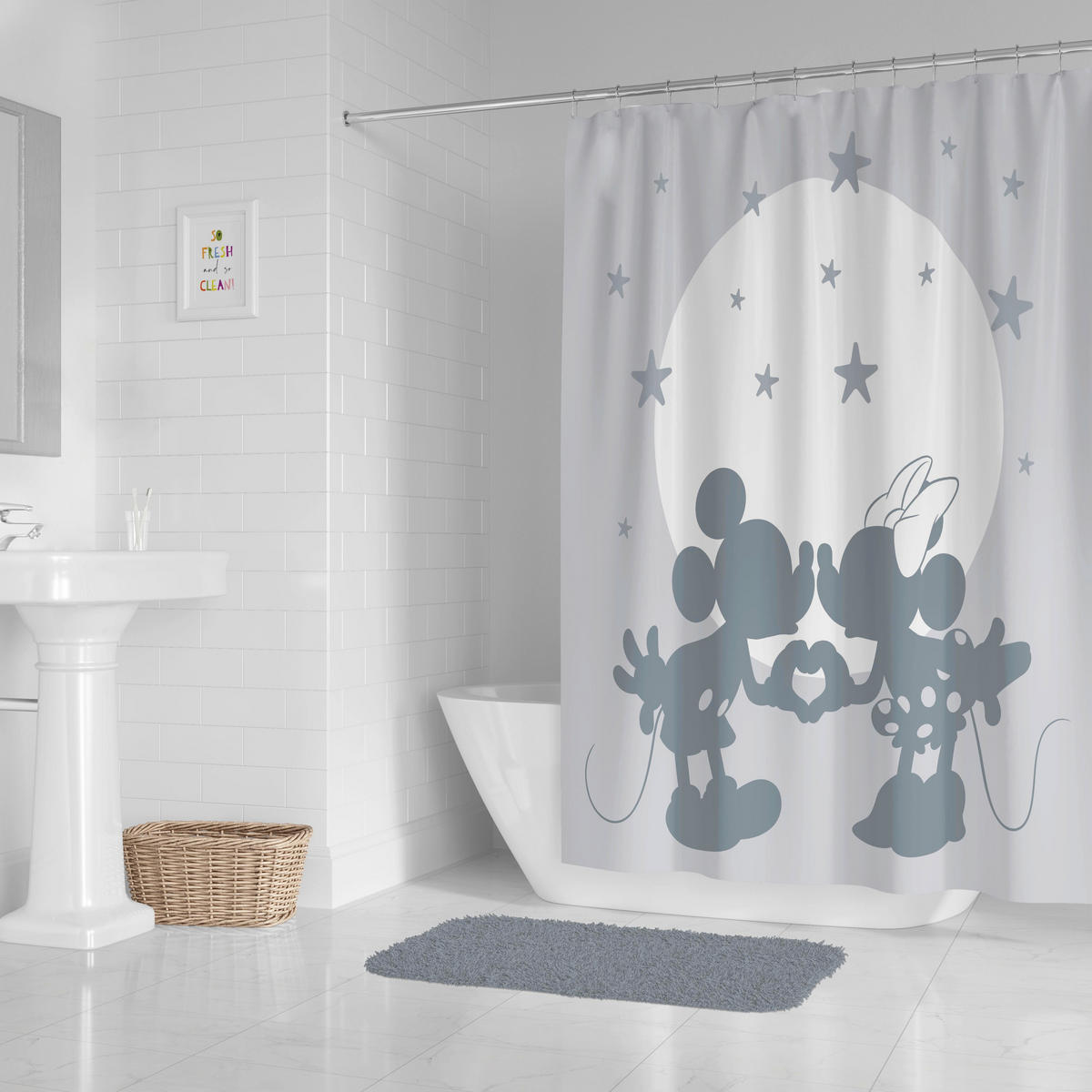 DUSCHVORHANG Disney Minnie and Mickey 183/178 cm  - Hellgrau, Basics, Textil (183/178cm)