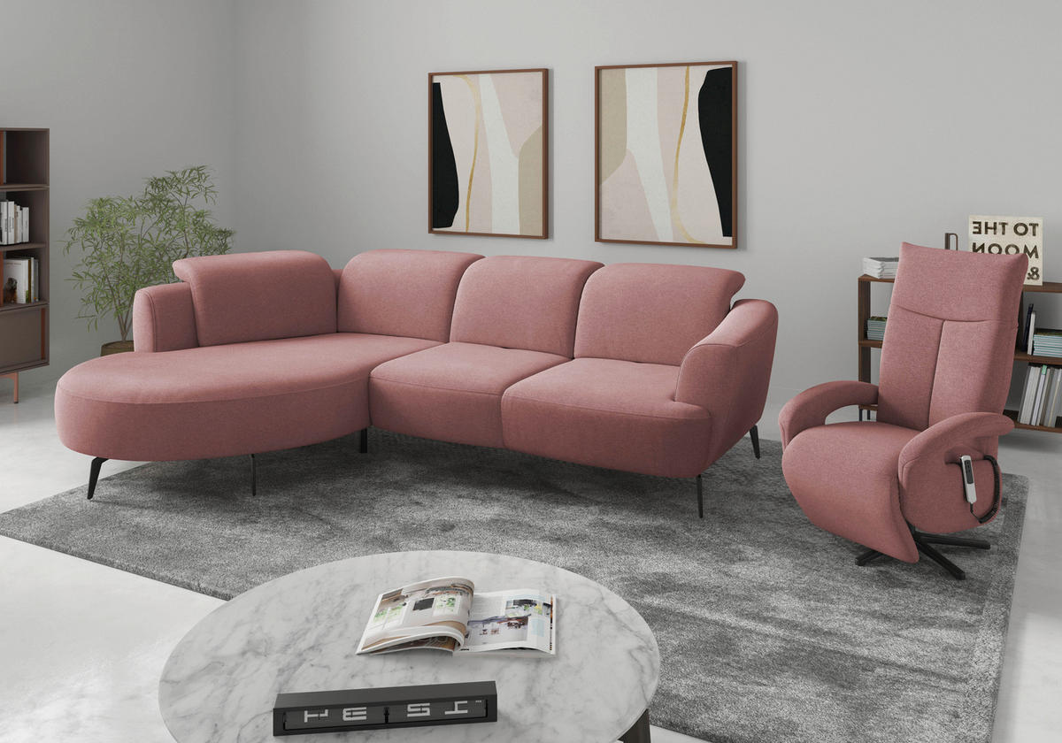 ECKSOFA in Mikrofaser Altrosa  - Schwarz/Altrosa, Konventionell, Textil/Metall (199/309cm) - Sit & More