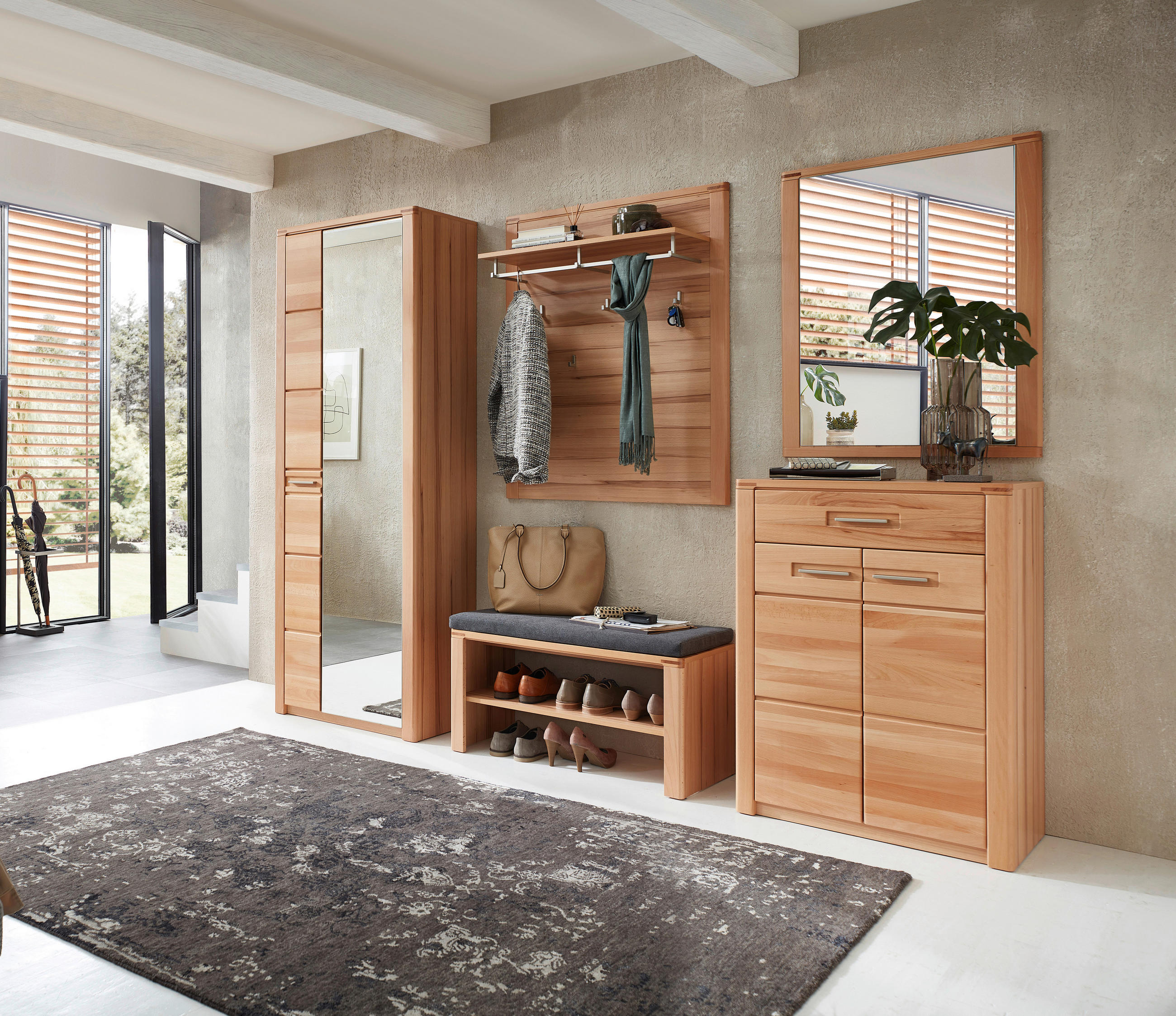 GARDEROBE 5-teilig  in 268/201/40 cm  - Buchefarben, Natur, Glas/Holzwerkstoff (268/201/40cm) - Linea Natura