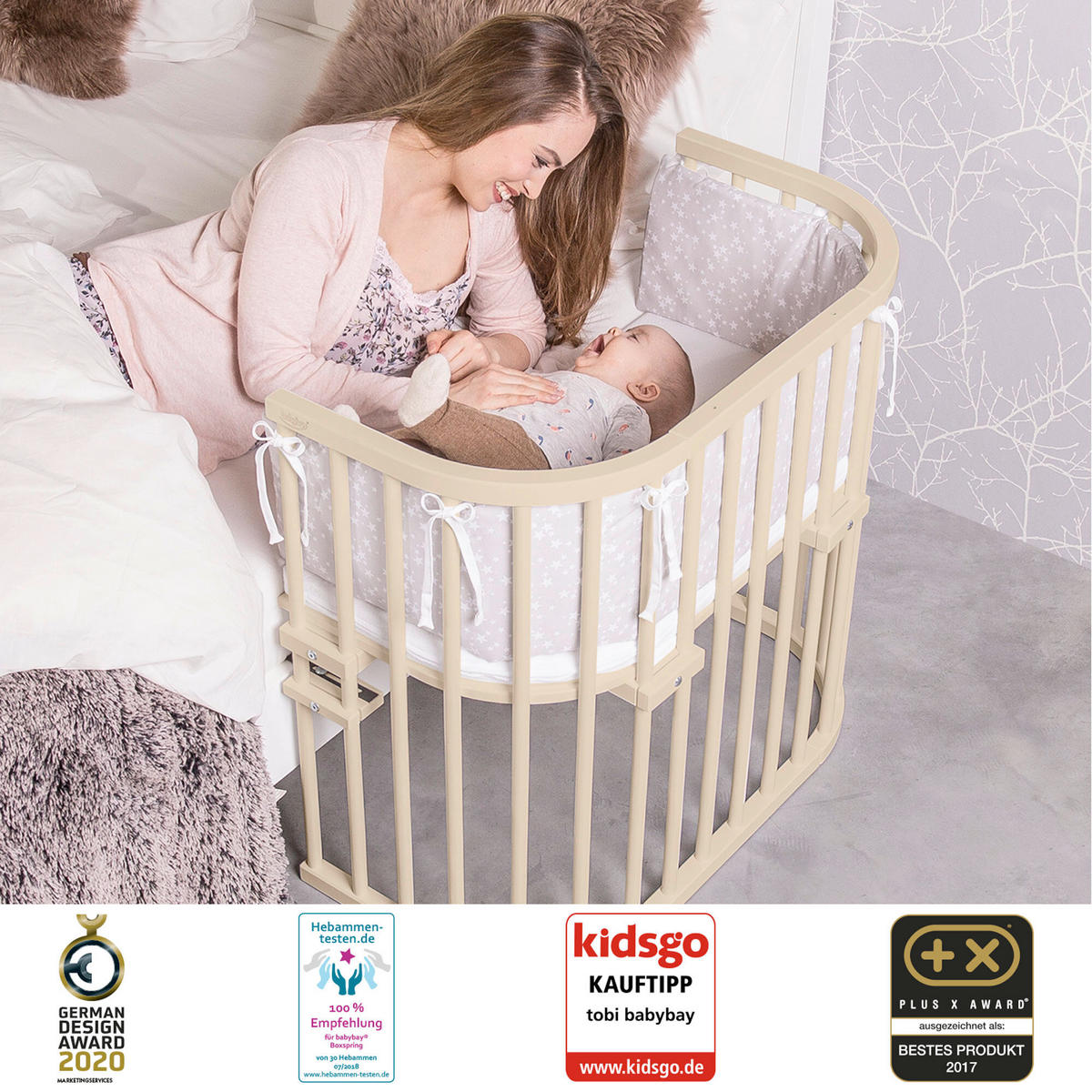BEISTELLBETT 87/46/79 cm  - Beige, Basics, Holz (87/46/79cm) - Babybay