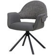 ARMLEHNSTUHL  Sitzfläche 360° drehbar, inklusive Armlehnen, automatische Rückholfunktion Webstoff Echtleder  - Schwarz, Design, Leder/Textil (62,5/86/64cm) - Novel