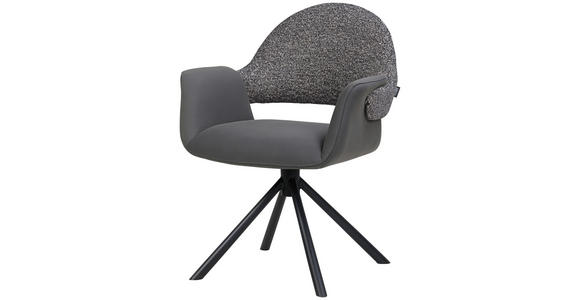 ARMLEHNSTUHL  Sitzfläche 360° drehbar, inklusive Armlehnen, automatische Rückholfunktion Webstoff Echtleder  - Schwarz, Design, Leder/Textil (62,5/86/64cm) - Novel