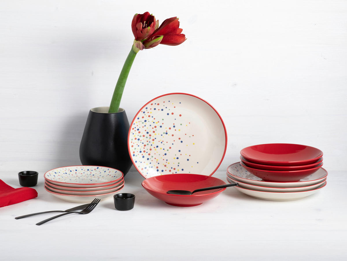 SERVIS Joy Rot-bunt 12 delar  - röd/cremefärgad, Basics, keramik - Creatable