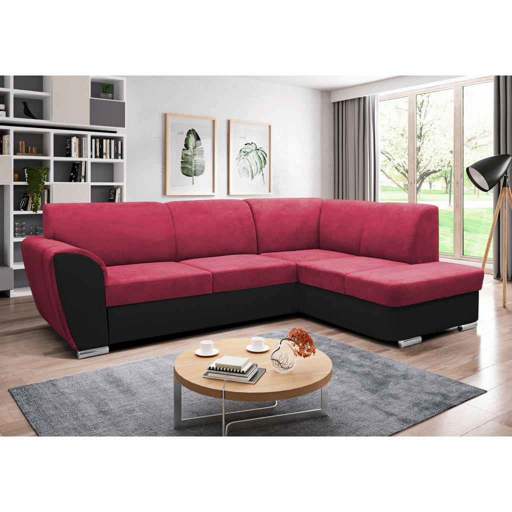 Thumbnail - Mid.you Ecksofa, Rot, Schwarz, Textil, 3-Sitzer, Ottomane rechts, L-Form, 255x196 cm, Made in EU, Wohnzimmer, Sofas & Co...