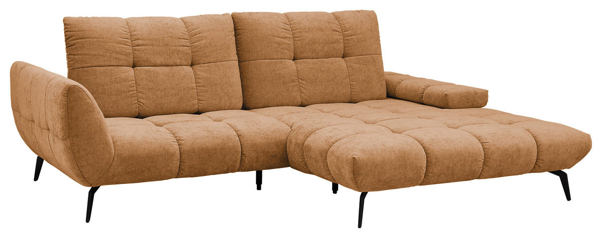 ECKSOFA Senfgelb Flachgewebe Rücken echt, Sitztiefenverstellung  - Senfgelb/Schwarz, KONVENTIONELL, Textil/Metall (273/211cm) - SetOne by Musterring
