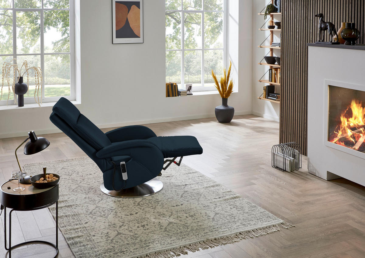 RELAXSESSEL in Leder Dunkelblau  - Edelstahlfarben/Dunkelblau, Design, Leder/Metall (70/108/80cm) - Cantus