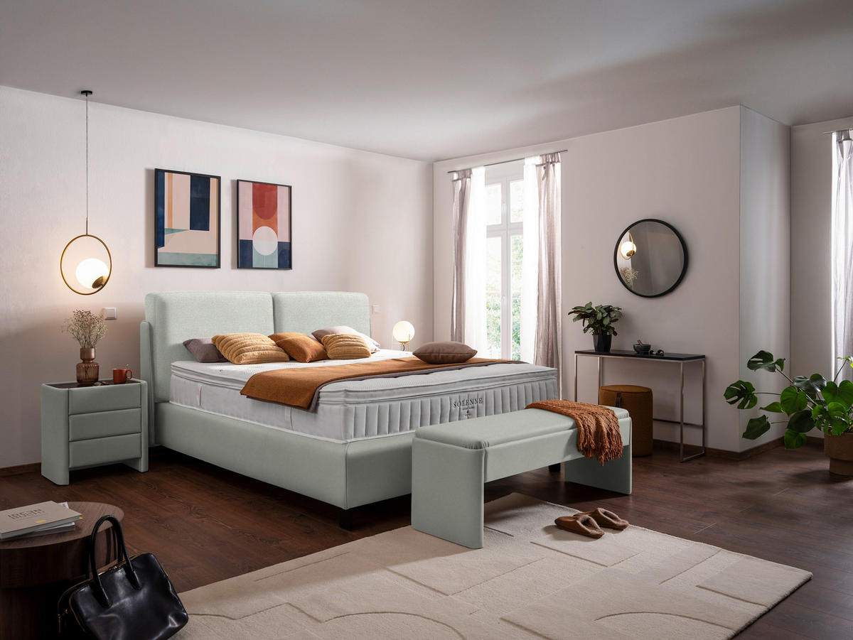 BOXSPRINGBETT 180/200 cm  in Hellgrau  - Hellgrau/Schwarz, Design, Textil/Metall (180/200cm) - Johann Jakob