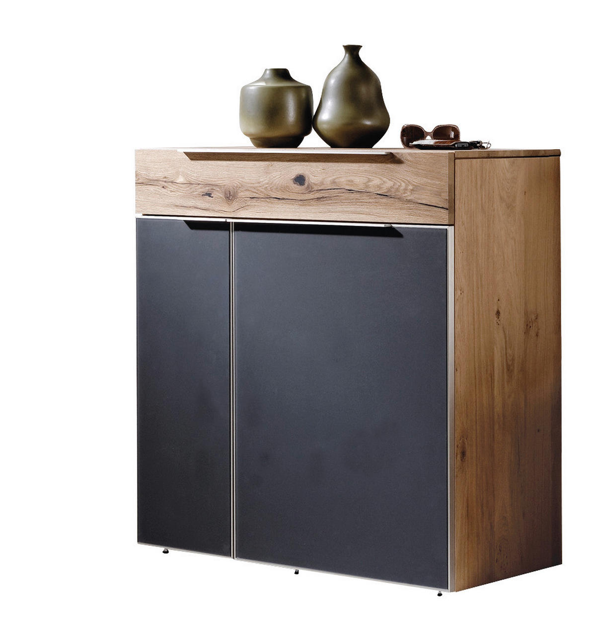 KOMMODE  in 96/98/42,5 cm  - Edelstahlfarben/Eichefarben, Design, Glas/Holz (96/98/42,5cm) - Voglauer