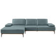 ECKSOFA 16580 Sprint in Echtleder Blau  176/314 cm  - Blau/Bronzefarben, Design, Leder/Holz (176/314cm) - Valnatura