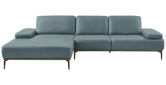 ECKSOFA 16580 Sprint in Echtleder Blau  176/314 cm  - Blau/Bronzefarben, Design, Leder/Holz (176/314cm) - Valnatura