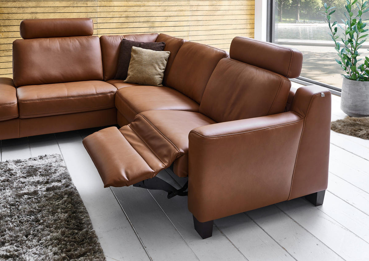 ECKSOFA in Echtleder Braun  - Eichefarben/Braun, Design, Leder/Holz (235/259cm) - Valdera