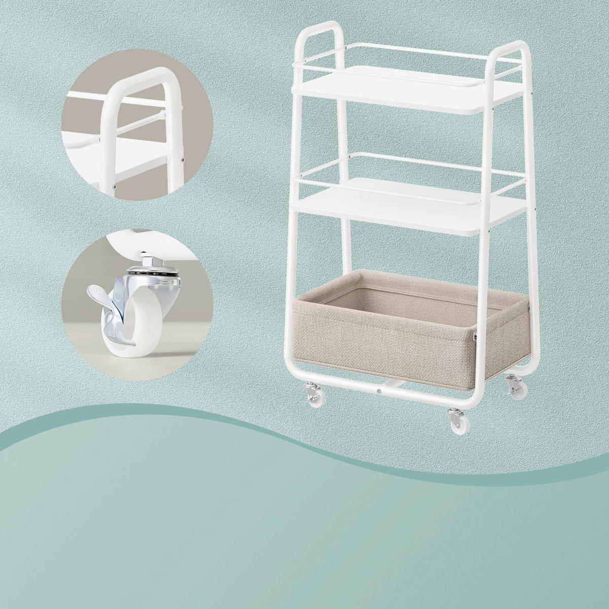 SERVIERWAGEN Weiß, Beige  - Beige/Weiß, Trend, Holzwerkstoff/Kunststoff (43/81/30cm) - Boxxx