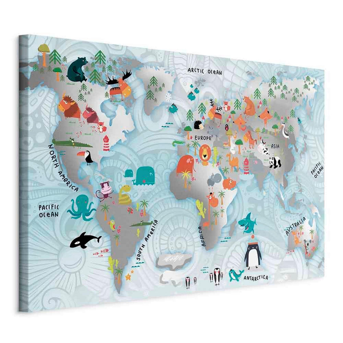 LEINWANDBILD Tiere, Bäume, Weltkarte 60/40/1,2 cm  - Multicolor, Basics, Holzwerkstoff/Textil (60/40/1,2cm) - artgeist