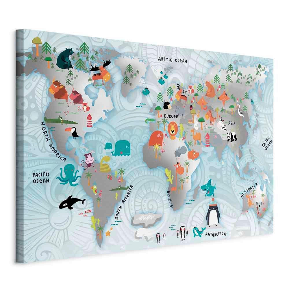 artgeist MALBA NA PLÁTNĚ, zvířata, stromy, mapa světa, 60/40/1,2 cm