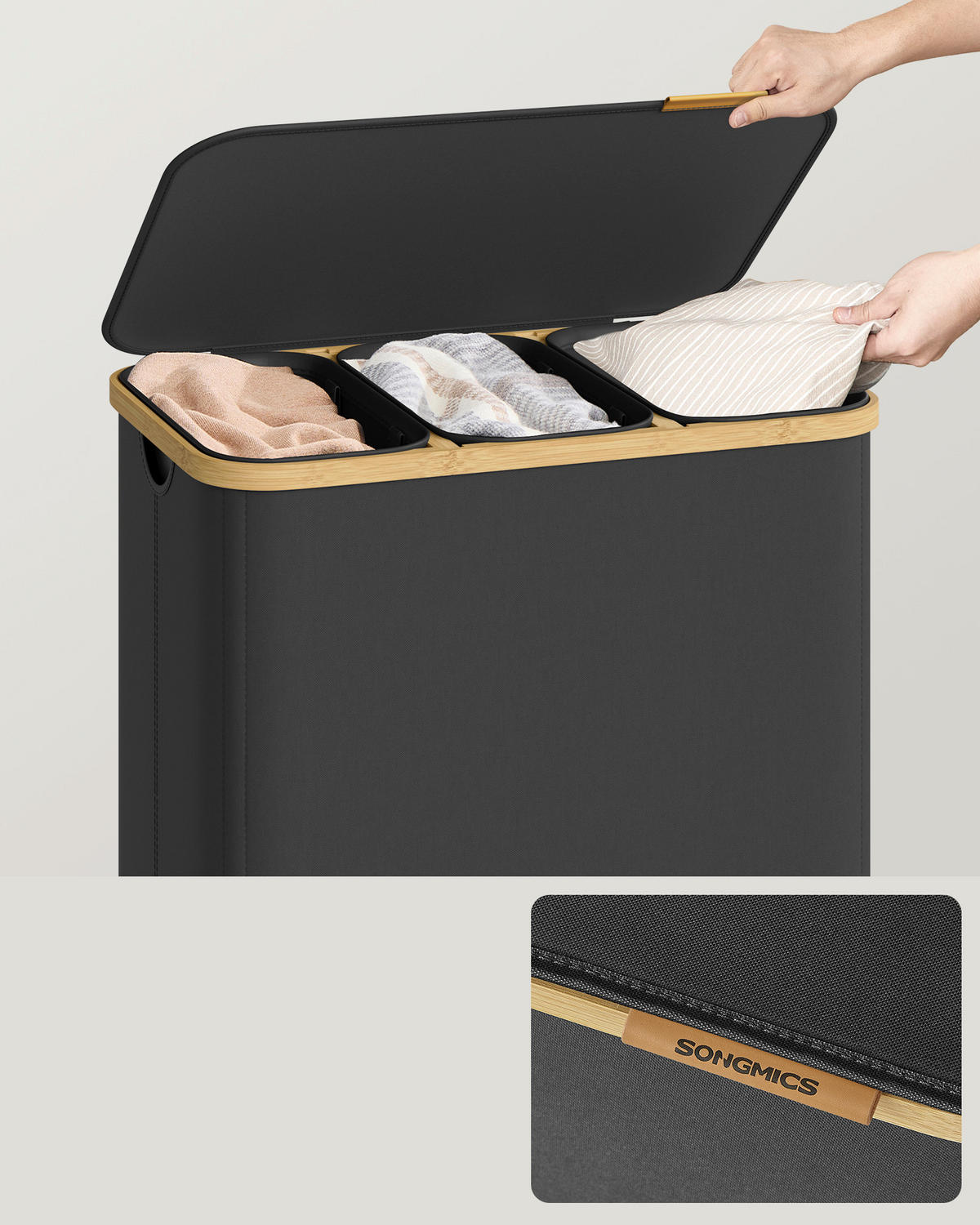 WÄSCHEKORB - Schwarz, Basics, Holz/Papier (60/75/38cm)
