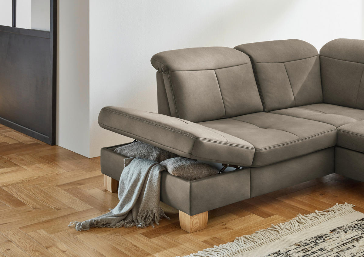 WOHNLANDSCHAFT in Mikrofaser Naturfarben  - Wildeiche/Beige, KONVENTIONELL, Holz/Textil (243/343/185cm) - Voleo